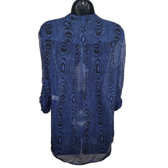 Diane von Furstenberg Dark Blue & Black Woodgrain Print Silk blouse top size 8 - Picture 3 of 10